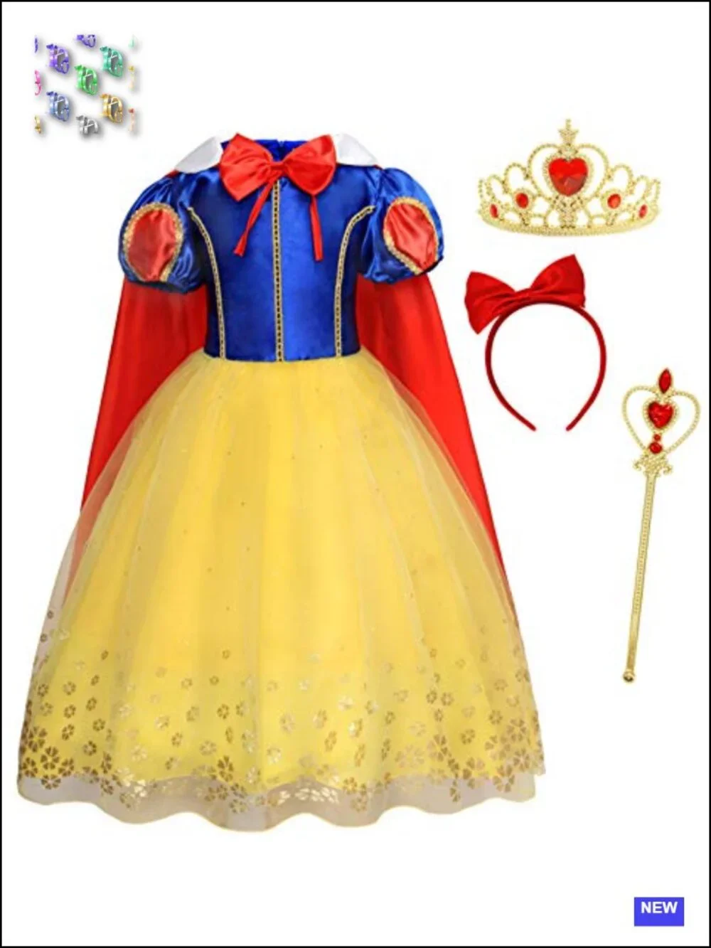 Kids Princess Dress Up Costume with Cape Crown and Wand for Halloween Party